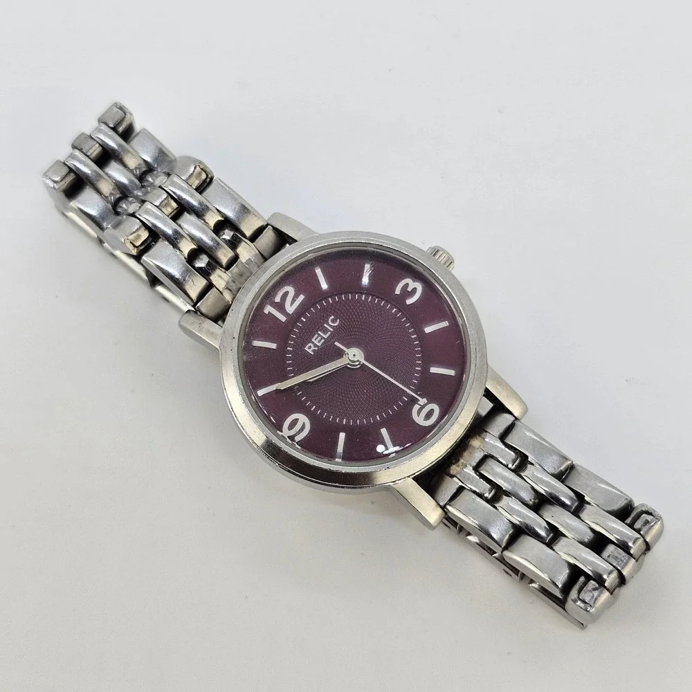 Relic Women's Analog Watch 27MM Burgundy Dial Gray Bands 5.25